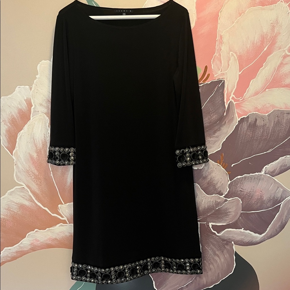 Tiana Black Dress with Embellished Trim